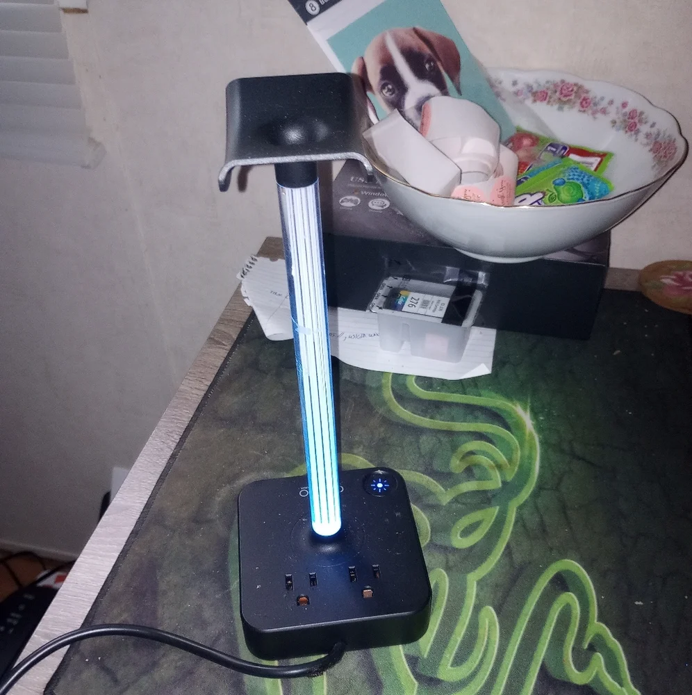 Neon Lighted Charging Station & Headphones Holder